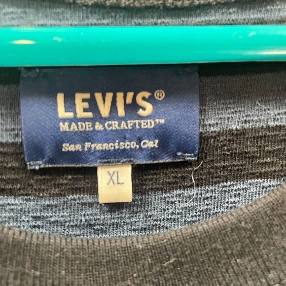 Levis Sweater Mens Extra Large Blue Black Striped Pullover Casual Cotton Logo - Picture 6 of 12